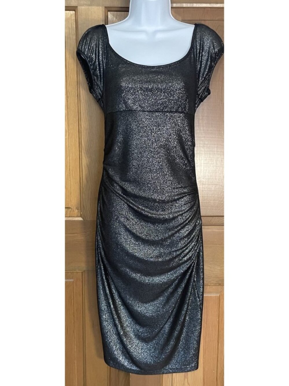 Y2K Black Shimmer Betsey Johnson Long Cap Sleeve Formal Dress